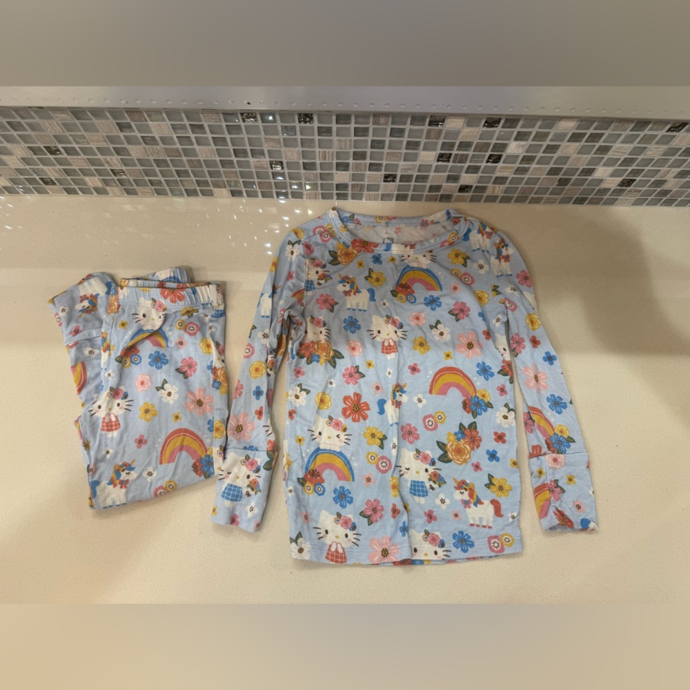 Hello Kitty Light Blue Rainbow & Floral Kids Pajama Set